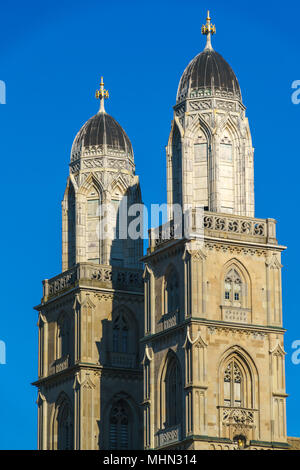 The Grossmunster Romanesque-style Protestant church, landmark of Zurich, Switzerland Stock Photo