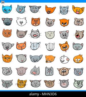 Cartoon Illustration of Cats and Kittens Heads Large Set Stock Vector