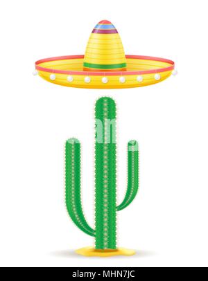 sombrero national mexican headdress and cactus vector illustration isolated on white background Stock Vector
