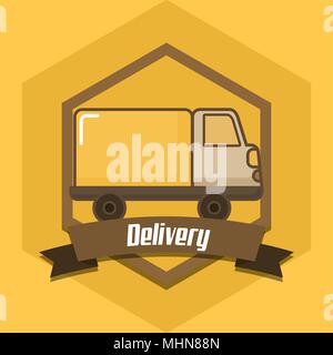 emblem of delivery concept with cargo truck icon over yellow background, colorful design. vector illustration Stock Vector