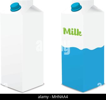 Milk cartons with and without signage on white background vector illustration Stock Vector