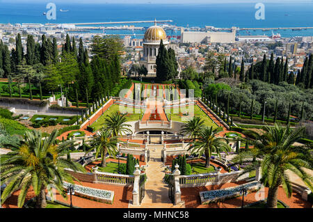 Bahaha'i World Centre gardens. Haifa, Israel. Stock Photo