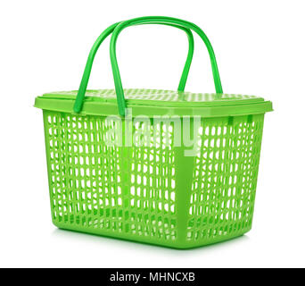 Empty green plastic basket on a white Stock Photo