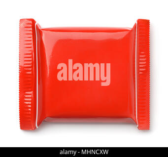 Top view of red food package bag isolated on white Stock Photo