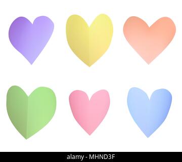 A set of multi-colored pastel paper hearts Stock Vector