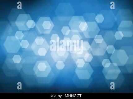 Abstract hexagon bokeh light on blue luxury background vector illustration. Stock Vector