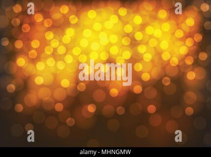 Abstract yellow gold bokeh light black night luxury background vector illustration. Stock Vector