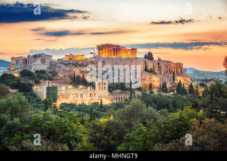 Parthenon, Acropolis of Athens, Greece at sunrise Stock Photo
