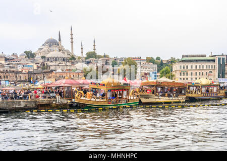 istanbul, Turkey-9th October 2011: Floating fish market stall, There are several such stalls in the harbour, Stock Photo