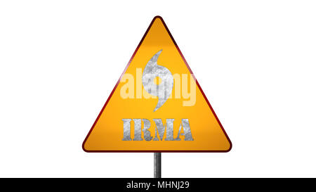 Irma Hurricane Warning Road Sign Isolated On White Background 3D Rendering Stock Photo