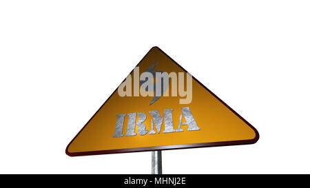 Irma Hurricane Warning Road Sign Isolated On White Background 3D Rendering Stock Photo