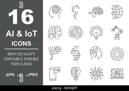 Artificial Intelligence Related Vector Icon AI, IoT, robot, chipping, setting. Editable Stroke Stock Vector