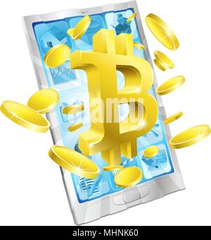 Mobile Phone Bitcoin Gold Coins Concept Stock Vector