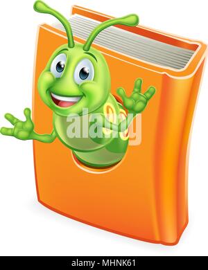 Bookworm Caterpillar Worm in Book Stock Vector