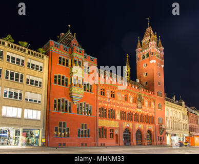 Basel Town Hall (Rathaus) at night - Switzerland Stock Photo