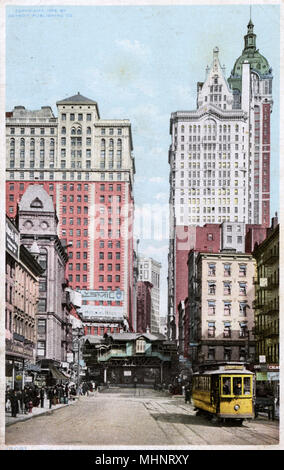 Cortlandt Street, New York - showing Singer Building - USA Stock Photo
