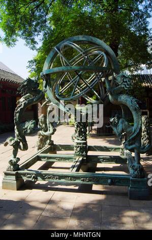 Historical Chinese astronomical instrument, an armilla, in the courtyard of the Beijing Ancient Observatory in Beijing, China. Stock Photo