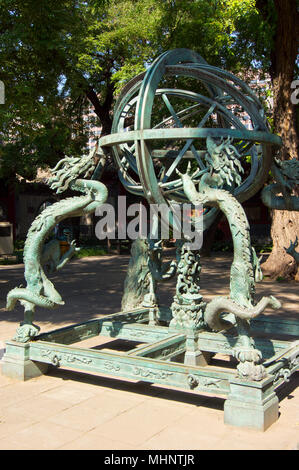 Historical Chinese astronomical instrument, an armilla, in the courtyard of the Beijing Ancient Observatory in Beijing, China. Stock Photo