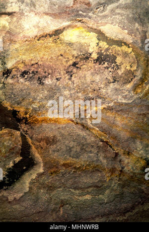 Stone texture background. Landscape like structure in green, yellow, rust and gold. Stock Photo
