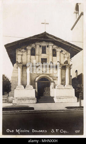Old Mission Dolores (Mission San Francisco de Asis), San Francisco, California, USA, founded in the 18th century.      Date: circa 1920 Stock Photo