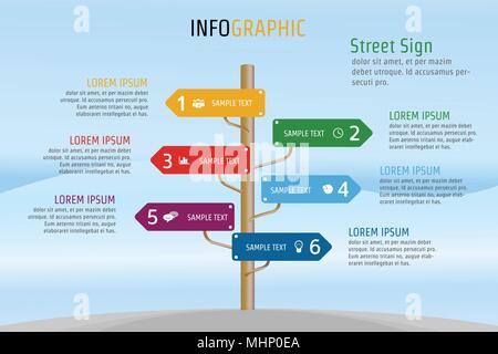 Vector illustration Infographic template street sign layout design for presentation, business meeting, marketing, technology workflow, planning or any Stock Vector