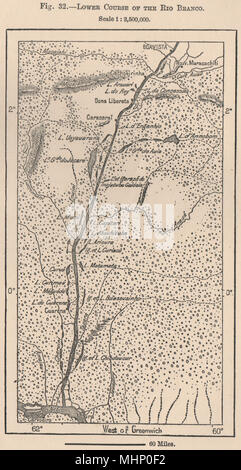 Lower course of the Rio Branco. Roraima Boavista Brazil. Amazonia 1885 old map Stock Photo