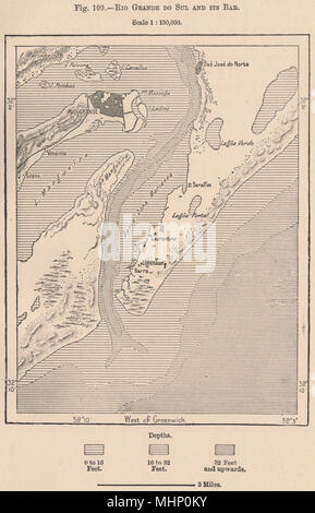 Rio Grande do Sul and its bar. Brazil 1885 old antique vintage map plan chart Stock Photo