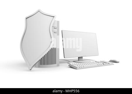 Shield Frame Computer 3D rendered Illustration of a shielded and protected desktop computer ...