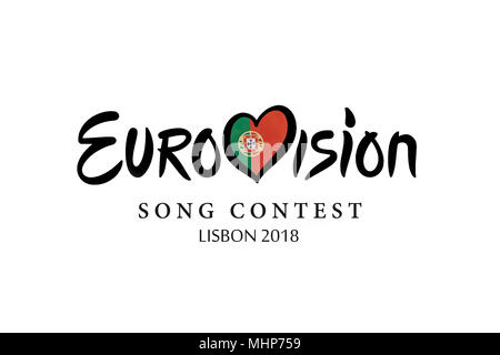 Lisbon, April 24, 2018: illustration Eurovision Song Contest 2018 Lisbon on a white background Stock Photo