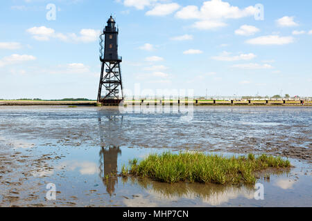 Obereversand Lighthouse at Dorum, view from the wadden sea Stock Photo