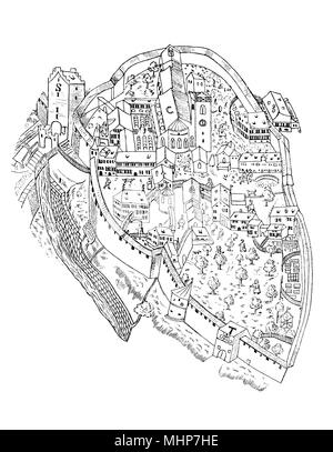 Plan of the Abbey of Saint Gall in Switzerland in year 1596, vintage illustration Stock Photo