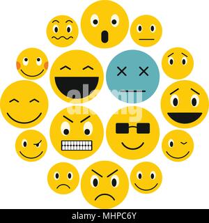 Emoticon icons set, flat style Stock Vector