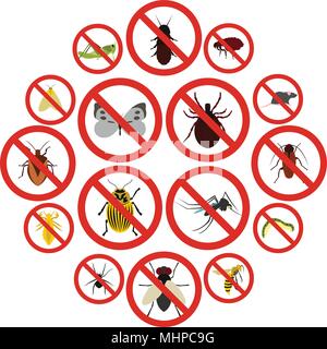 No insect sign icons set, flat style Stock Vector
