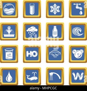 Water icons set blue square vector Stock Vector