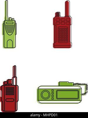 Radio station icon set, color outline style Stock Vector