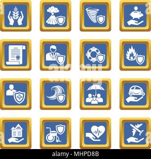 Insurance icons set blue square vector Stock Vector