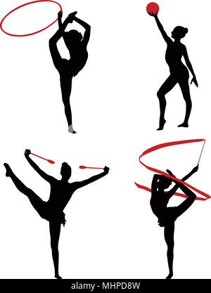 rhythmic gymnastics silhouettes - vector Stock Vector