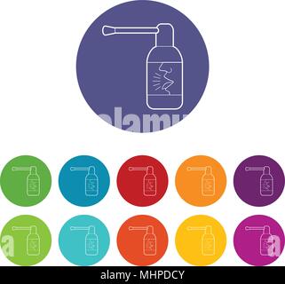 Spray for throat icons set vector color Stock Vector