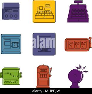 Electric device icon set, color outline style Stock Vector