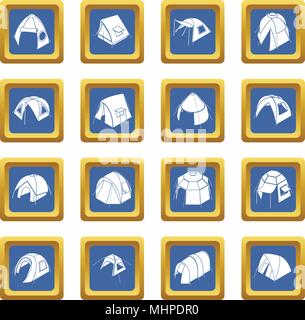 Tent forms icons set blue square vector Stock Vector