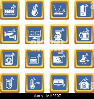 Smart home icons set blue square vector Stock Vector