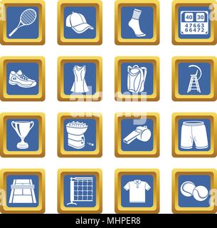 Tennis icons set blue square vector Stock Vector