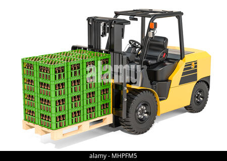 Crate with beer bottles, 3D rendering isolated on white background