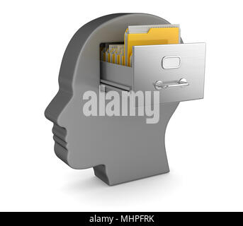 Yellow Folder in the Brain , This is a 3d rendered computer generated image. Isolated on white. Stock Photo