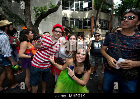 South America, Brazil - February 10, 2018: Revelers celebrate at the Multibloco carnival street party in Rio de Janeiro Stock Photo