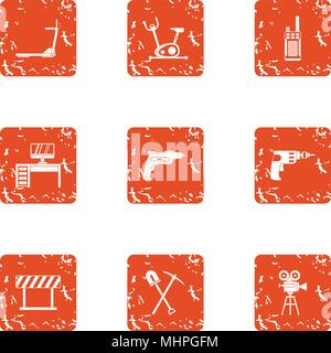 Working area icons set, grunge style Stock Vector