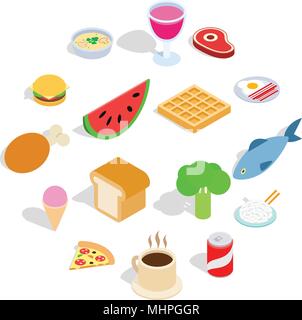 Food icons set, isometric 3d style Stock Vector