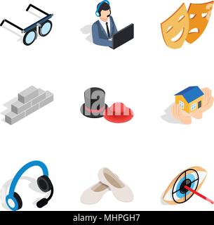 Trouble with work icons set, isometric style Stock Vector