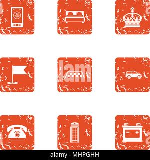 Taxi stand icons set, grunge style Stock Vector