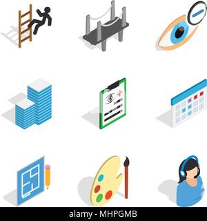 Excellent work icons set, isometric style Stock Vector